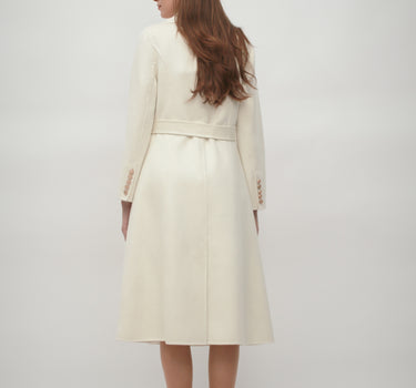 Metallic Clasp 100% Cashmere Coat with Flared Hem CA6031 - White