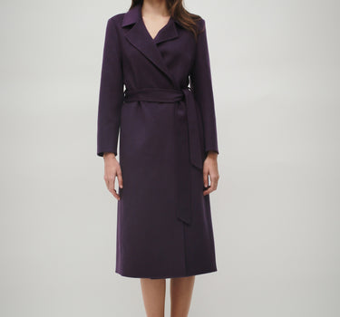 Mauve Purple Suit Collar Long Wool Coat with 15% Cashmere S6551 - Mauve Purple