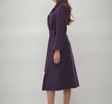 Mauve Purple Suit Collar Long Wool Coat with 15% Cashmere S6551 - Mauve Purple