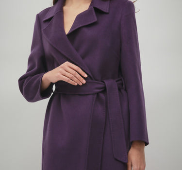 Mauve Purple Suit Collar Long Wool Coat with 15% Cashmere S6551 - Mauve Purple