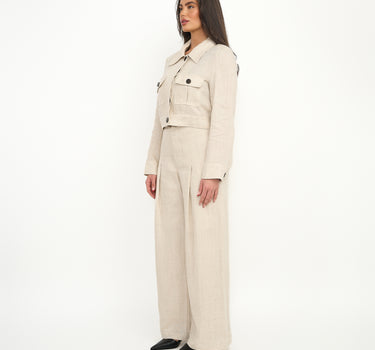 Linen Tailored Wide Leg Trouser Cream