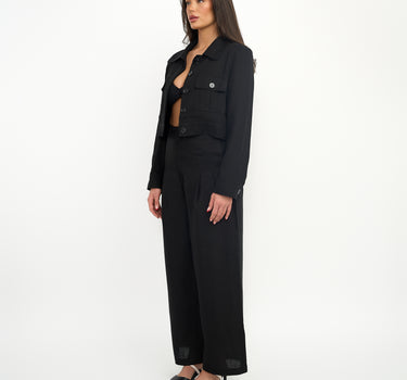 Linen Tailored Wide Leg Trouser Black