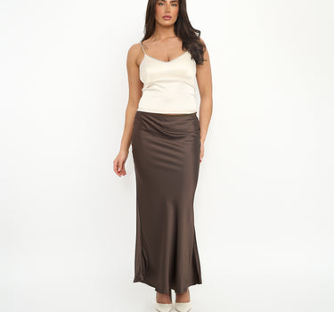 Satin Maxi Skirt Brown