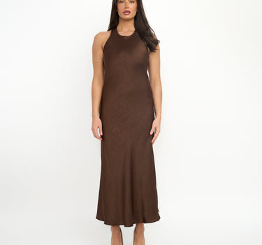 Natalia Cross  Back  Long Dress Brown