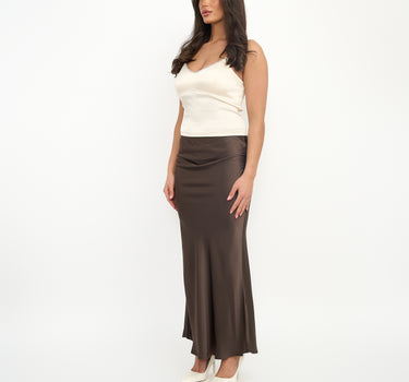 Satin Maxi Skirt Brown