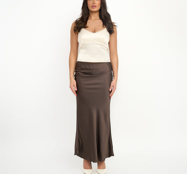 Satin Maxi Skirt Brown