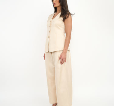 Mona Tailored Belted Trouser -Ivory Cream