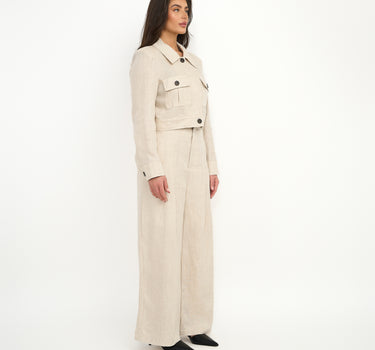 Linen Tailored Wide Leg Trouser Cream