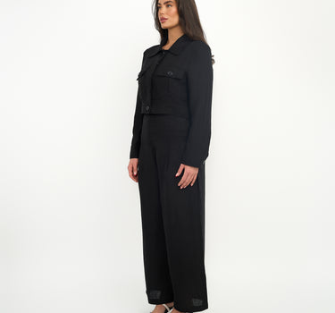 Linen Tailored Wide Leg Trouser Black