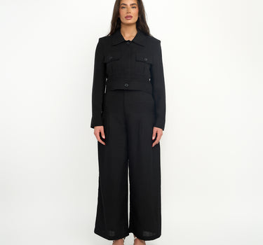 Linen Tailored Wide Leg Trouser Black