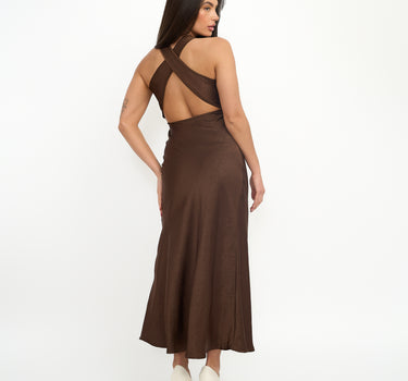 Natalia Cross  Back  Long Dress Brown