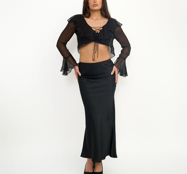 Amilia Crop Silk Top-Black