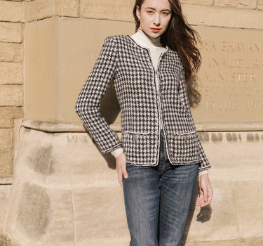 Classic Black and White Houndstooth Tweed Top-Linton - Black & White