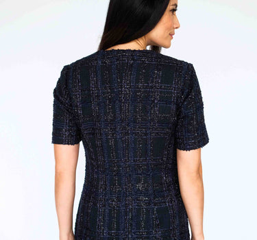 Short-sleeve round neck tweed dress - Black