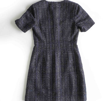 Short-sleeve round neck tweed dress - Black