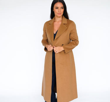 Long Double-Breasted Single-Button Slim Fit 15% Cashmere Coat S6713 - Camel