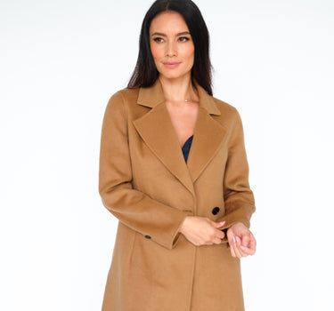 Long Double-Breasted Single-Button Slim Fit 15% Cashmere Coat S6713 - Camel