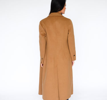 Long Double-Breasted Single-Button Slim Fit 15% Cashmere Coat S6713 - Camel