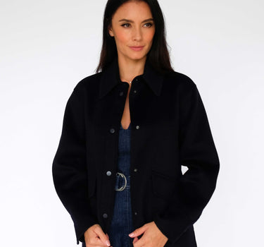 Loose-Fit Shirt Collar Long Wool Coat HY22W6036 - Navy Blue