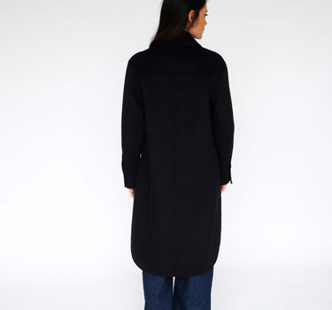 Loose-Fit Shirt Collar Long Wool Coat HY22W6036 - Navy Blue