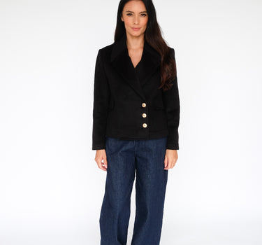 Black Single-Breasted 15% Cashmere Blazer S6570 - Black