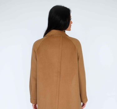 Tailored Stand Collar Concealed Button Long Wool Coat with 15% Cashmere S6698 - Camel