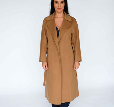 Camel Suit Collar Belted 15% Cashmere Long Coat S6750 - Camel