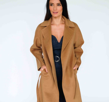 Camel Suit Collar Belted 15% Cashmere Long Coat S6750 - Camel