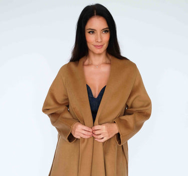 Camel Bathrobe-Inspired 15 % Cashmere Long Coat with Belt S6736 - Camel