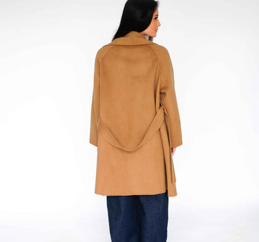 Camel Bathrobe-Inspired 15 % Cashmere Long Coat with Belt S6736 - Camel