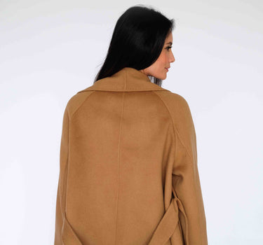 Camel Bathrobe-Inspired 15 % Cashmere Long Coat with Belt S6736 - Camel