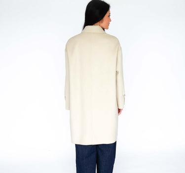 White Single-Breasted Neck-Wrap Mid-Length 15% Cashmere Coat S6803 - Off White