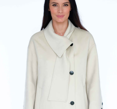 White Single-Breasted Neck-Wrap Mid-Length 15% Cashmere Coat S6803 - Off White