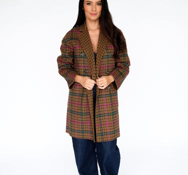 Long Checkered Wool Coat HY22W6045 - Brown Plaid