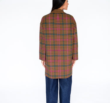 Long Checkered Wool Coat HY22W6045 - Brown Plaid