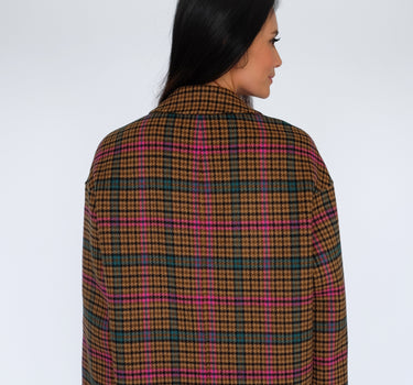 Long Checkered Wool Coat HY22W6045 - Brown Plaid