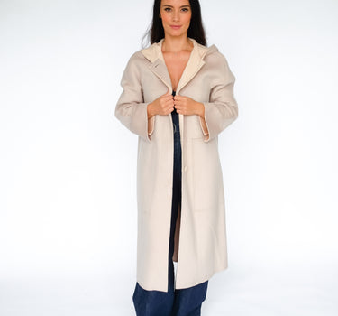 Double-faced Long Wool Coat in Light Grey and Flesh Pink-HY22W6023 - Light Grey & Flesh Pink