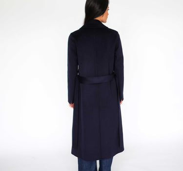 Navy Blue Suit Collar Long Wool Coat with Belt HY19112 - Navy Blue