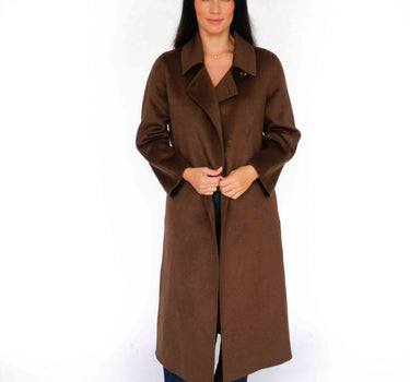 100% Cashmere Stand Collar Long Coat With Belt CA008 - Dark Brown