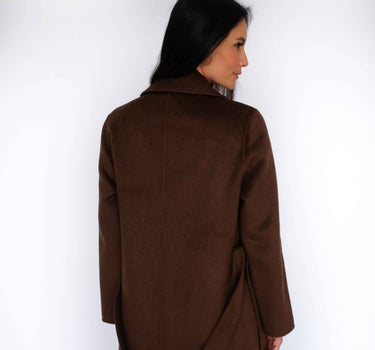 100% Cashmere Stand Collar Long Coat With Belt CA008 - Dark Brown