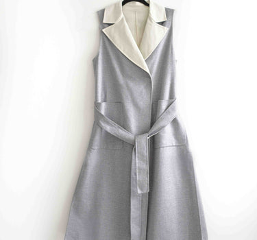 Two-Tone Suit Collar Vest with Two Pockets and Belt HY22W6069 - Grey