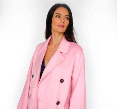 Double-Breasted Three-Button 100% Cashmere Suit Collar Long Coat With Belt CA007 - Pink