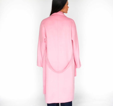 Double-Breasted Three-Button 100% Cashmere Suit Collar Long Coat With Belt CA007 - Pink