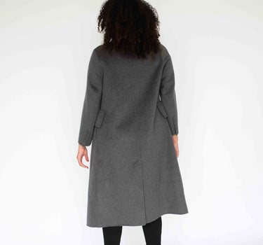 Double-Breasted Single-Velvet Button 100% Cashmere Coat in Charcoal Gray CA6656 - Dark Grey