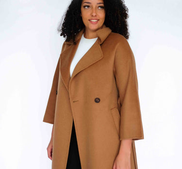 Double-Breasted Single-Button Suit Collar 100% Cashmere Belted Long Coat CA6672 - Classic Camel