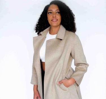 Belted 100% Cashmere Mid-Length Coat with Stand Collar CA6528 - Beige