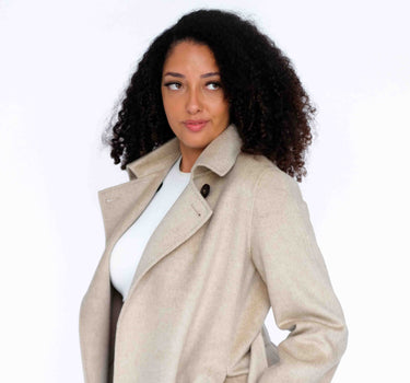 Belted 100% Cashmere Mid-Length Coat with Stand Collar CA6528 - Beige