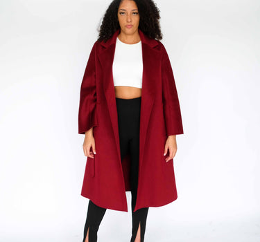 100% Cashmere Long Overcoat with Bathrobe-Inspired Design and Suit Collar CA006 - Burgundy