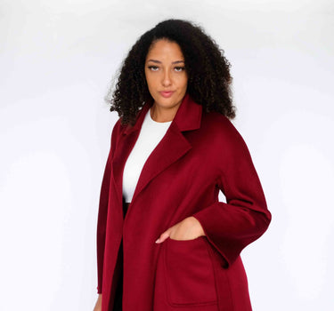 100% Cashmere Long Overcoat with Bathrobe-Inspired Design and Suit Collar CA006 - Burgundy