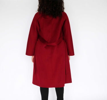 100% Cashmere Long Overcoat with Bathrobe-Inspired Design and Suit Collar CA006 - Burgundy